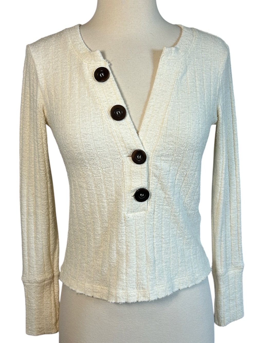 Free People We The Free Henley textured wide-ribbed knit oversized buttons sz XS